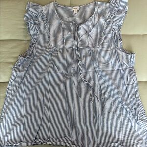 J. Crew Blue and White Striped Ruffle Blouse